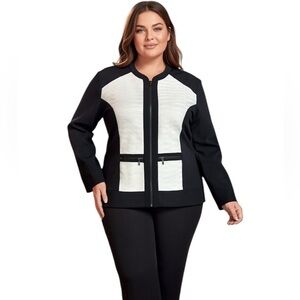 TANJAY Jersey Knit Black And White Zippered Jacket